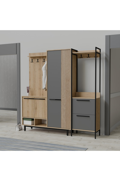 Abre Plaza Lux Portmanto Askılıklı Modern Vestiyer Takımı