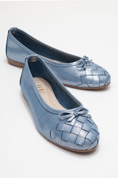 LuviShoes 03 Balerina de damă din piele naturală cu sclipici albastră