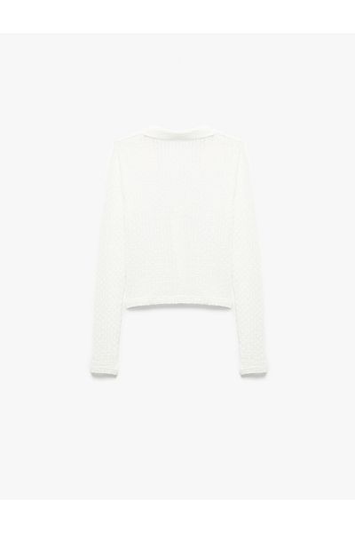 Koton Classic Lapel Button Slim Fit Ruched Long Sleeve T-Shirt