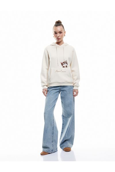 Koton Hooded Hooded Cat Embroidery Detailed Kangaroo Pocket Sweatshirt