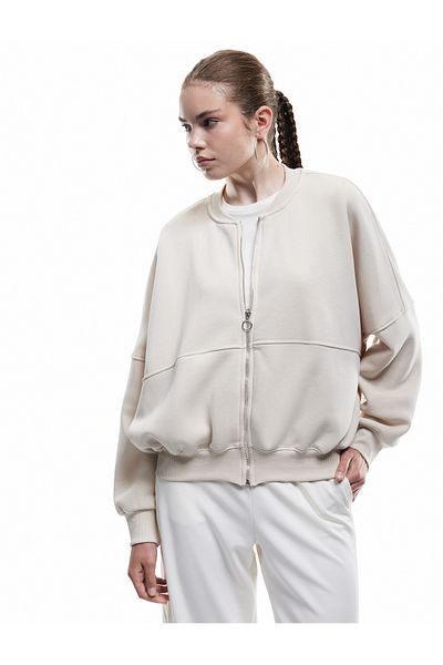 Koton Three Thread Raised Long Sleeve Zipper Bomber Collar Sweatshirt