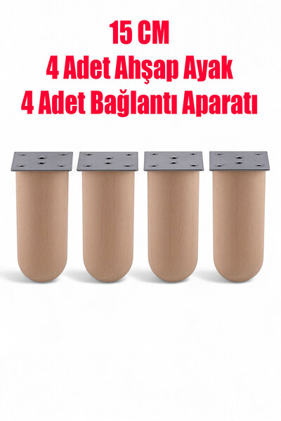 NZB Doğal Ahşap 15 cm Silindir Ayak Set Mobilya Koltuk Kanepe Sehpa Masa Ayağ...
