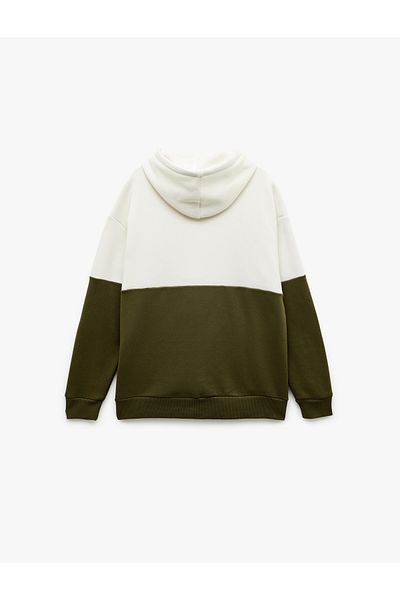 Koton Hooded Color Blocked Cotton Hooded Oversized Kangaroo Pocket Sweatshirt