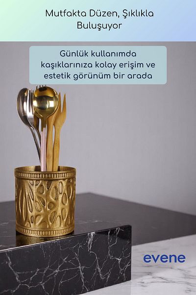 Evene Suport pentru tacâmuri de blat Suport decorativ pentru tacâmuri vertical Cilindru Suport pentru tacâmuri Culoare auriu anticat Model 76