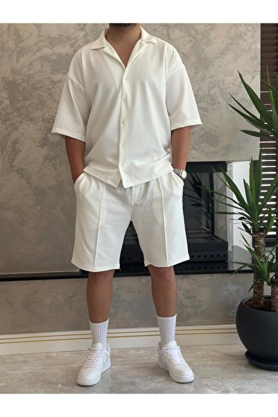 ECARTS Men's Relaxed Fit Cotton Fabric Bottom Top Set White Eca019