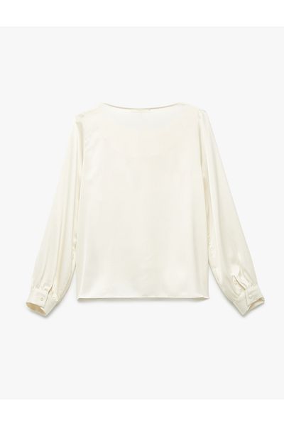 Koton Long Sleeve Shawl Collar Satin Blouse with Accessory Detail