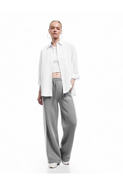 Koton Harvard Licensed Wide Leg Sweatpants with Lace-Up Waist and Stripe Detail
