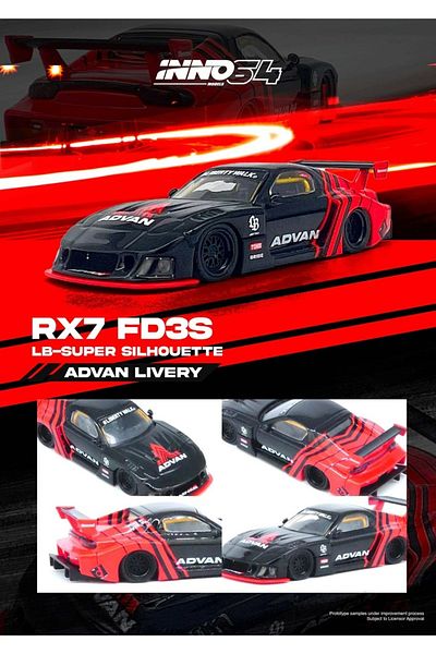 Inno 64 Models Inno64 Lbwk Rx7 (Fd3S) Lb-Super Siilhouette Advan Livery 1:64 Model Car
