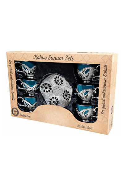 AiroBazar Six-Piece Presentation Set Büşra Green White 6-Person Cup Set