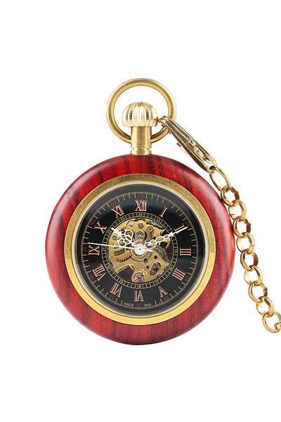 MBrands skeleton pocket watch made of wood and chain Mechanical Vintage