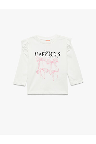 Koton Bavlněné tričko s dlouhým rukávem a potiskem s mašlí