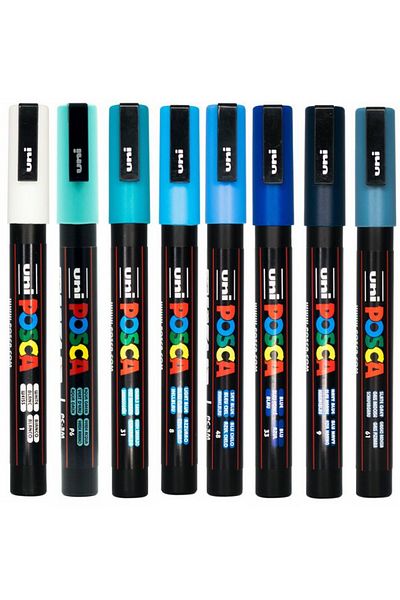 Uni Posca Pc-3M 0.9-1.3mm Marker Acrylic Painting Pen Set of 8 Ocean Colors