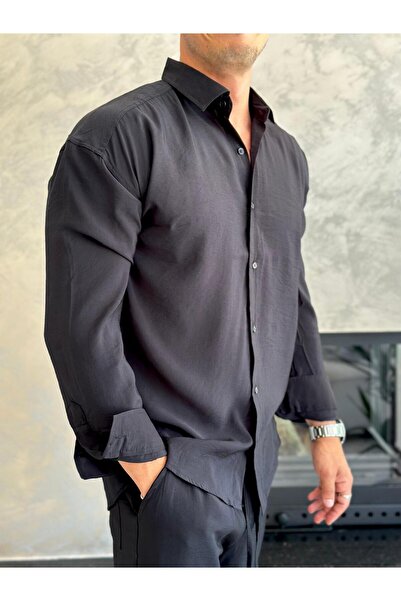 ECARTS Men's Relaxed Fit Draped Fabric Bottom Top Set Black Eca018