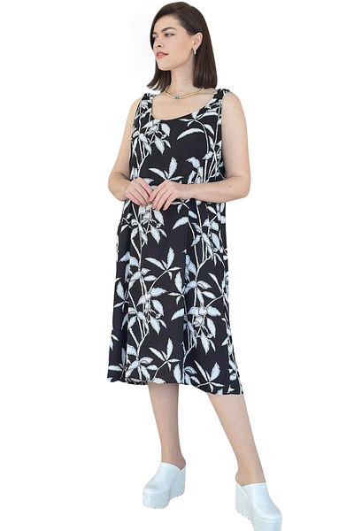 Modasultan U Neck Comfortable Fit Strap Elastic Midi Length Patterned Viscose Picasso Dress