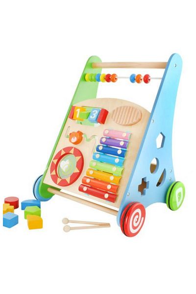 ideal STORE Antepremergator educativ din lemn pentru copii, 4 In 1 cu centru de activitati, numere, forme geomet