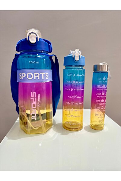 AbaTech Sports Colorful Acrylic Sports 3-Piece Motivational Water Bottle Flask 3Pcs 2000ml 900ml 350ml