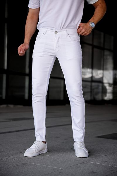 Newtime Men's White Slim Fit Slim Fit Lycra Stretch Jean Jeans with Nails