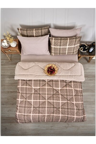 Sudemhome Double Welsoft Sleeping Set Double Sided Wellsoft Fluffy Fleece Quilt and Battal Fitted Sheet