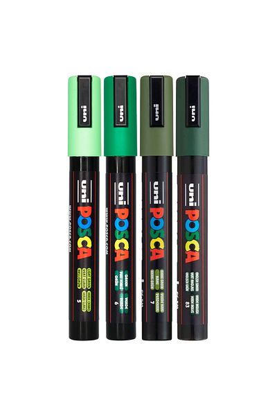 Uni Posca Pc-5M 1.8-2.5mm Marker Acrylic Painting Pen Set of 4 Green Shades