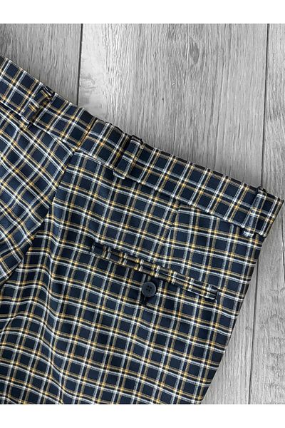 dehaine Men's casual pants, plaid, slim fit, Navy blue, B1739