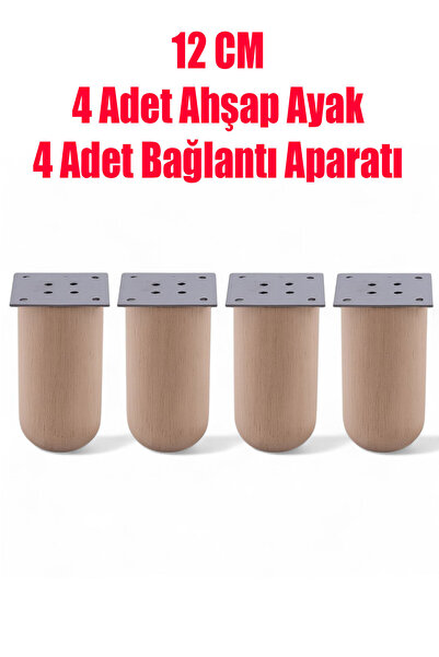 NZB Doğal Ahşap 12 cm Silindir Ayak Set Mobilya Koltuk Kanepe Sehpa Masa Ayağ...