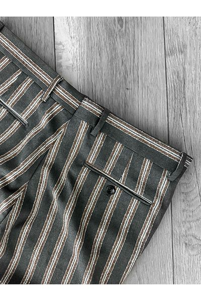 dehaine Men's casual pants, striped, slim fit, gray, B1547