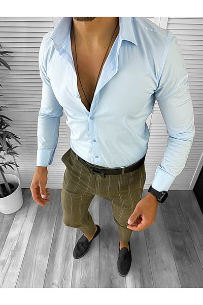 dehaine Men's casual pants, striped, slim fit, Brown, B1630