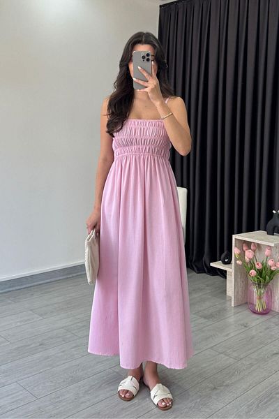 ECEMİ Besy Pink Rubber Detail Basic Dress