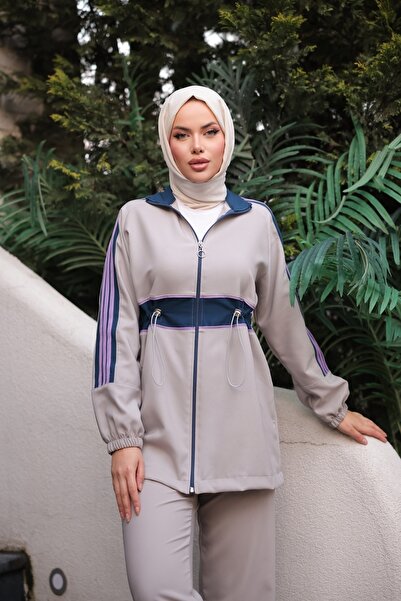 Ryzi Moda Women's Hijab Tracksuit Set Zippered Double Set