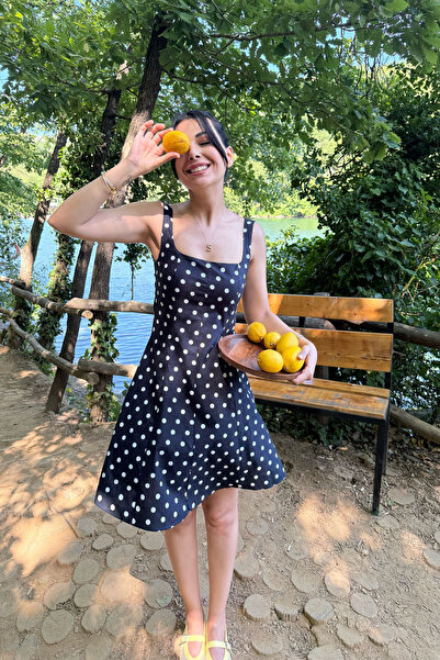 Seda Yalçın Atelier Black Thick Strap Polka Dot Mini Dress