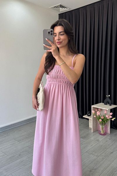 ECEMİ Besy Pink Rubber Detail Basic Dress