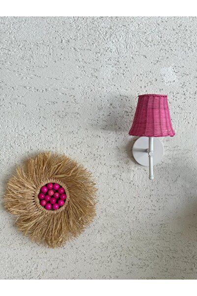 Maison Avf Pembe Rattan Kablosuz Pilli Duvar Aydınlatması Aplik - Alt Beyaz
