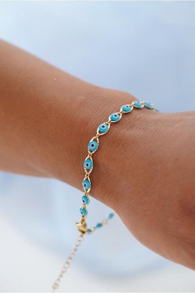 AŞIK ACCESSORIES Stainless Steel Blue Evil Eye Bead Bracelet