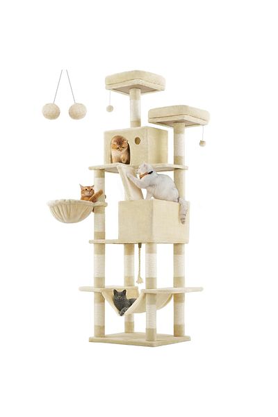 feandrea Cat play set, tree type, XXL, 2 hiding places, 60x50x206cm, beige