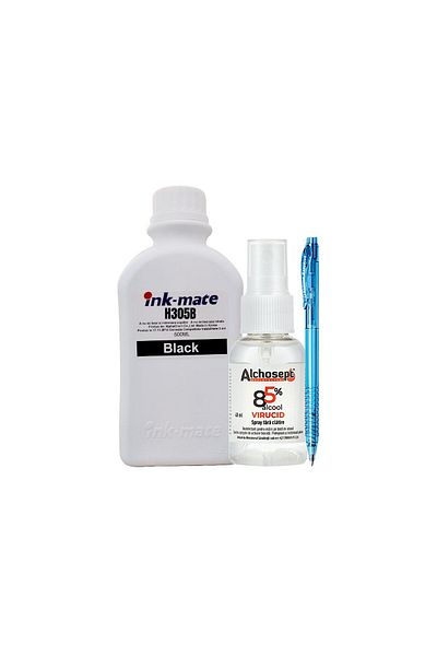 Ink-mate Set Flacone Cerneala Ink-Mate Comp HP305, 1x500ml 3YM61AE Negru, Dezinfectant 40ml si Pix Radius