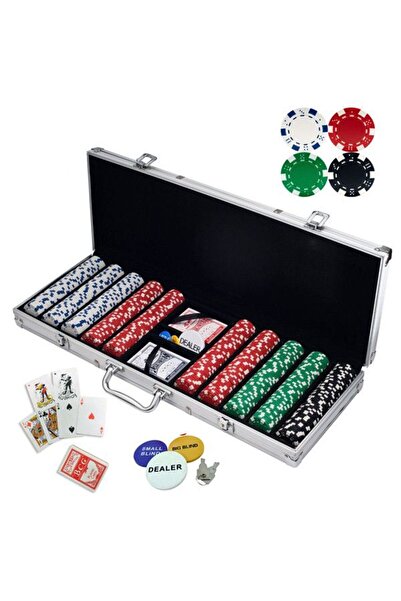 OEM Set poker profesional Piatnik, 500 jetoane de cazinou, 2 pachete carti de joc, 5 zaruri, buton deale
