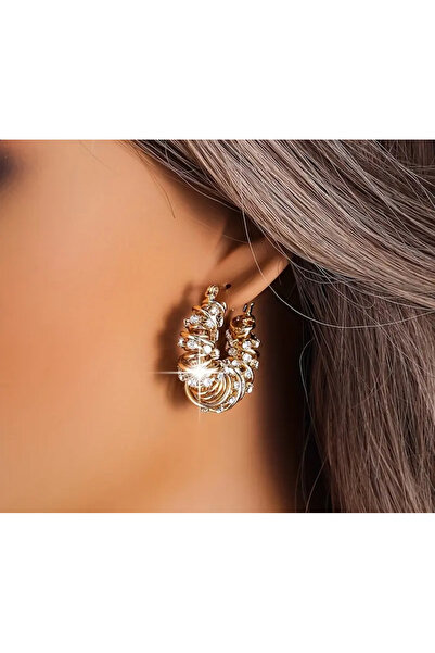 LİLİBETH BİJOU Işıltılı Altın Kaplama Spiral Taşlı Halka Küpe