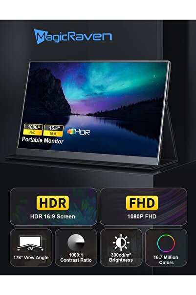 Generic MagicRaven Portable Monitor, 15.6" 1080P Laptop Screen, Slim Lightweight Dual USB C HDMI Second Comp