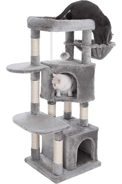 feandrea Cat play set, tree type, 2 beds, 2 hiding places, 49x45x120 cm, gray