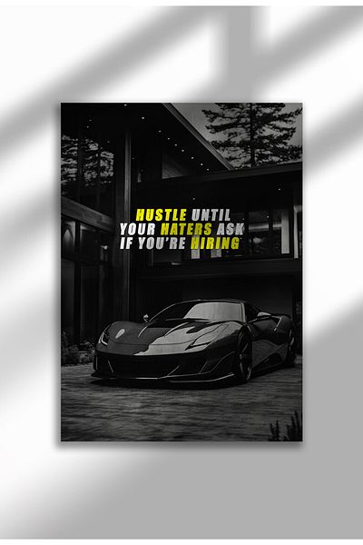 21mxm Motivational Car Poster, No Frame Canvas, "Hardest Worker" Quote, Drive to Win 2025