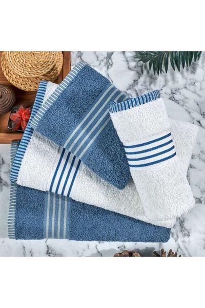 Eponj Home Set 4 prosoape bumbac 100% Family Pack, Eponj Home, Oscar Crem/Albastru