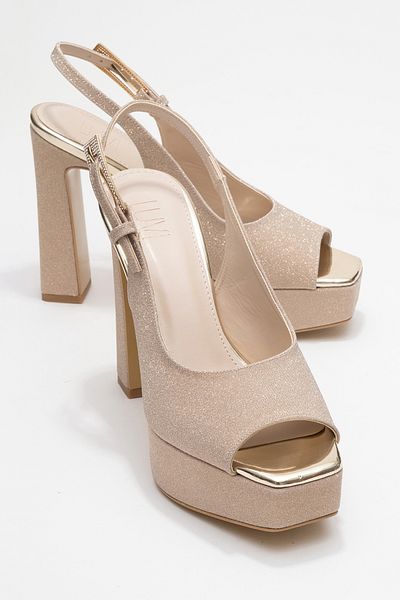 LuviShoes GLORA Pantofi de seară cu toc cu platformă pentru femei, aurii, cu sclipici