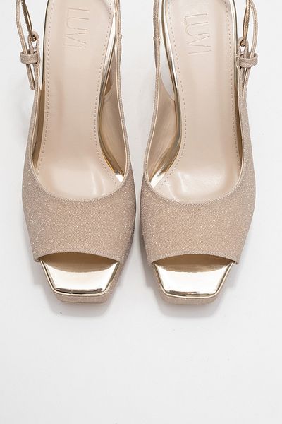 LuviShoes GLORA Pantofi de seară cu toc cu platformă pentru femei, aurii, cu sclipici