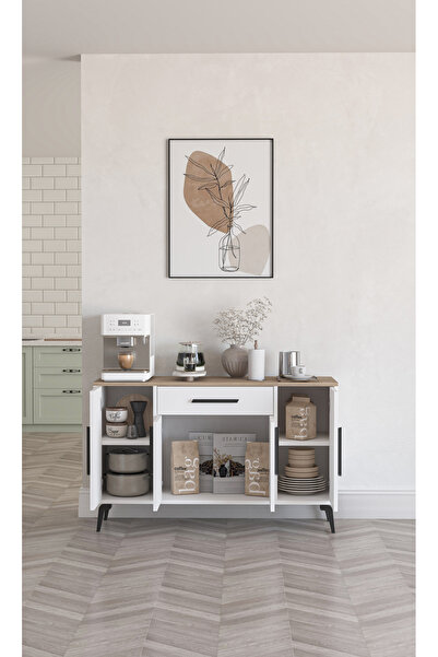 Kar mobilya Aksesuar Çok Amaçlı Dolap 4 Kapaklı 1 Çekmeceli Kiler Mutfak Dolabı Ceviz - Beyaz