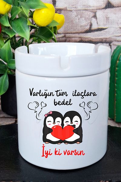 qoeuyl boutique Good That You Exist - Penguin Printed Gift for Spouse, Lover, Friend Odorless Ceramic Ashtray with Lid