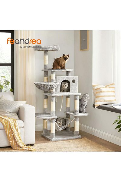 feandrea Cat play set, tree type, with bed and hiding place, 55x50x164cm, gray