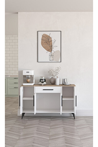 Kar mobilya Aksesuar Çok Amaçlı Dolap 4 Kapaklı 1 Çekmeceli Kiler Mutfak Dolabı Ceviz - Beyaz