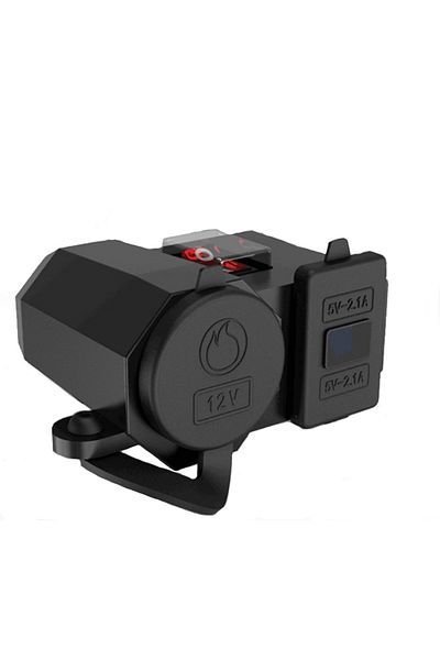 ideal STORE Mufa bricheta moto IdealSTORE cu USB si volmetru, 12V, 2xUSB 5V 2.1A
