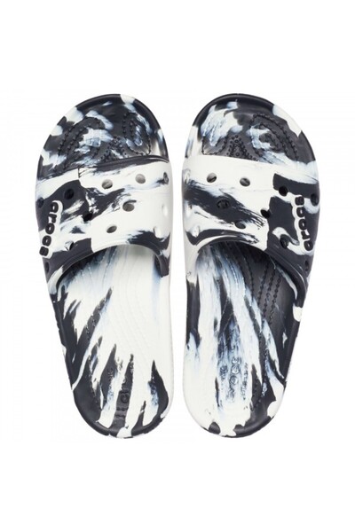 Crocs Classic Marbled Slide Slippers - White/Black