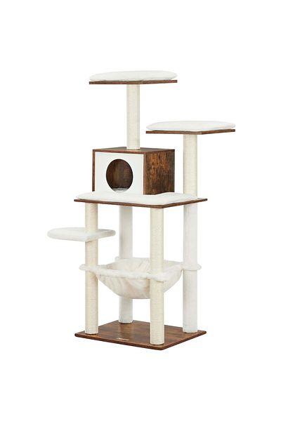 feandrea Cat Play Set, Tree Type, With Hideout And Hammock, 55x45x138 Cm, White And Brown